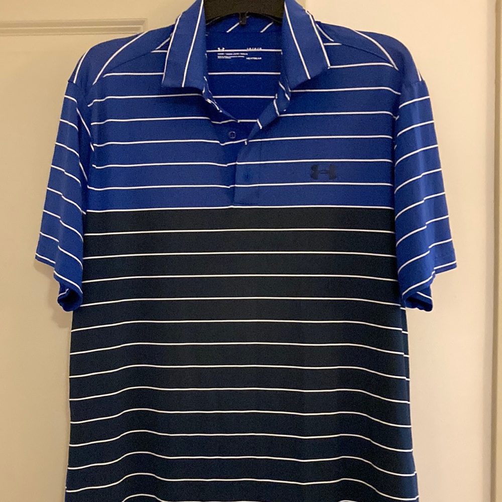 HeatGear golf shirt, large, blue polyester